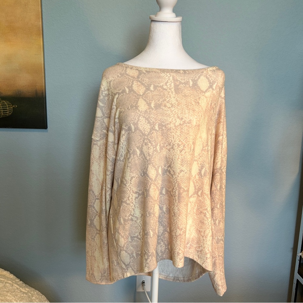 MICHAEL STARS Blush Pink Snake Print Long Sleeve Tunic Top - XL